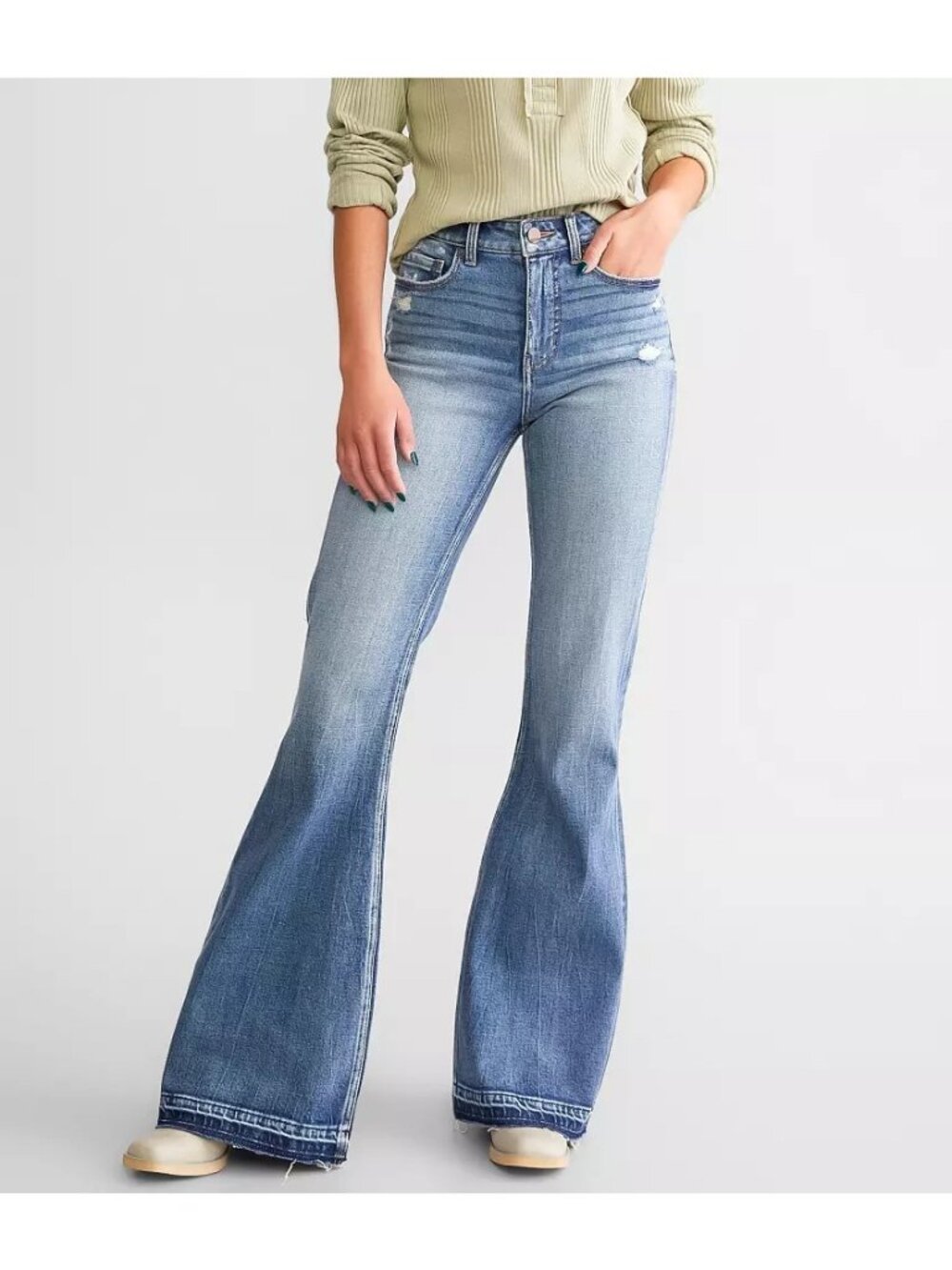 BKE Jeans Billie Slim Fit High Rise Super Flare Raw Hems Size 29 (Inseam 31")